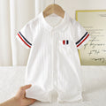 Infant & toddler  new style chic baby plaid smiley face snap-closure short-sleeve turn-down collar romper - summer all-cotton bodysuit