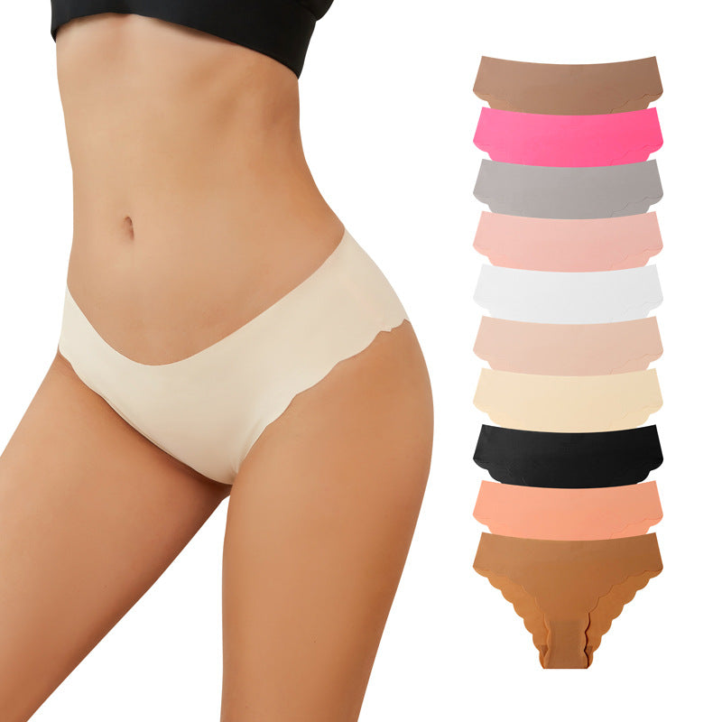 export plus size panties, wavy edge low-rise breathable nylon briefs, ice silk invisible seamless women's underwear