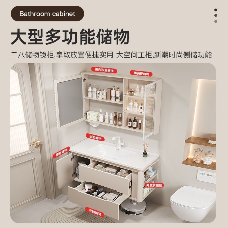 Side storage sink Wash top Oak paint Bathroom cabinet Ceramic integrated basin set Washbasin cabinet combination