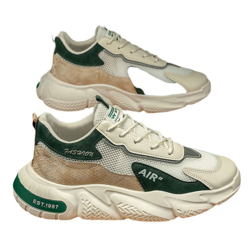 Men's winter 2025 new mesh hollow-out breathable anti-odor height-increasing versatile hong kong style chunky sole dad sneakers - trendy ins style