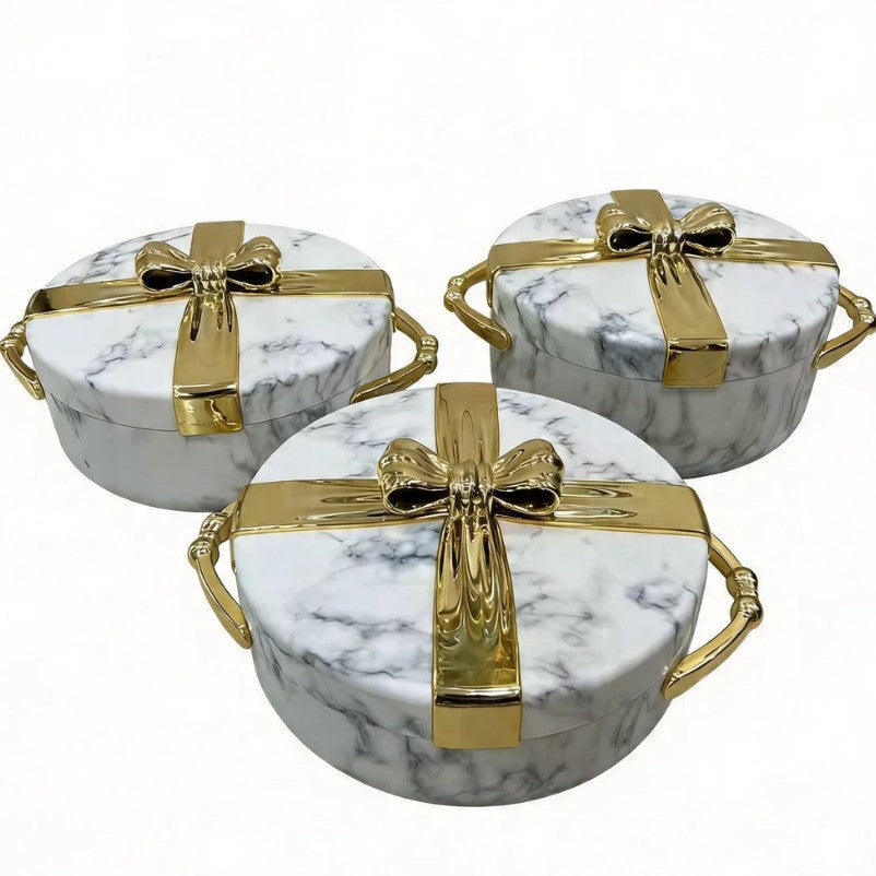 Hot-selling export-grade gold-rimmed gift food container with insulated box, available in 2.5l, 3l, and 3.5l sizes. the perfect insulated tableware gift set