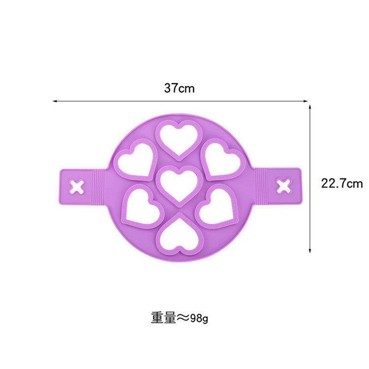 Silicone 7-cavity pancake mold - round, heart, star shaped egg ring - 7-piece diy baking mold set
