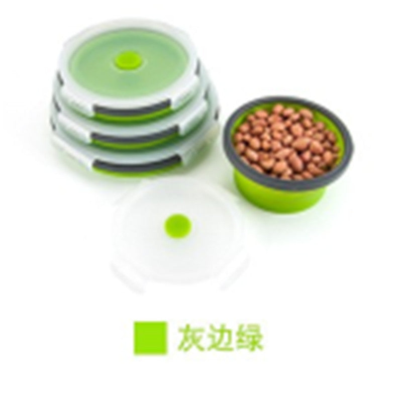Portable folding lunch box, round silicone lunch box, microwave oven bento box, plastic refrigerator lunch box, fresh-keeping box.