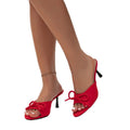 Women's spring/summer 2024 new round-toe bowknot sexy elegant open-toe stiletto heel mules for outdoor wear