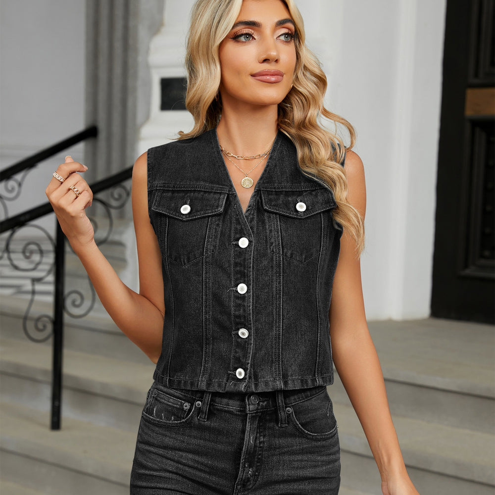 Fashion cross-border foreign trade women's clothing  independent station new washed slim-fitting denim vest vest vest tops