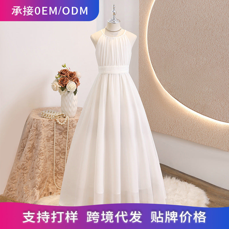 Girls' fashionable and stylish simple dress - chiffon princess dress for mid-to-large children - summer clothing - cross-border wholesale