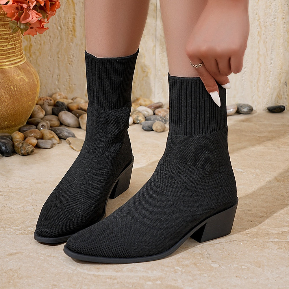 Exportplus sizefashion slim boots women's high heel short boots knittingfall and wintersingle boots thick heel square toe shoes women's boots