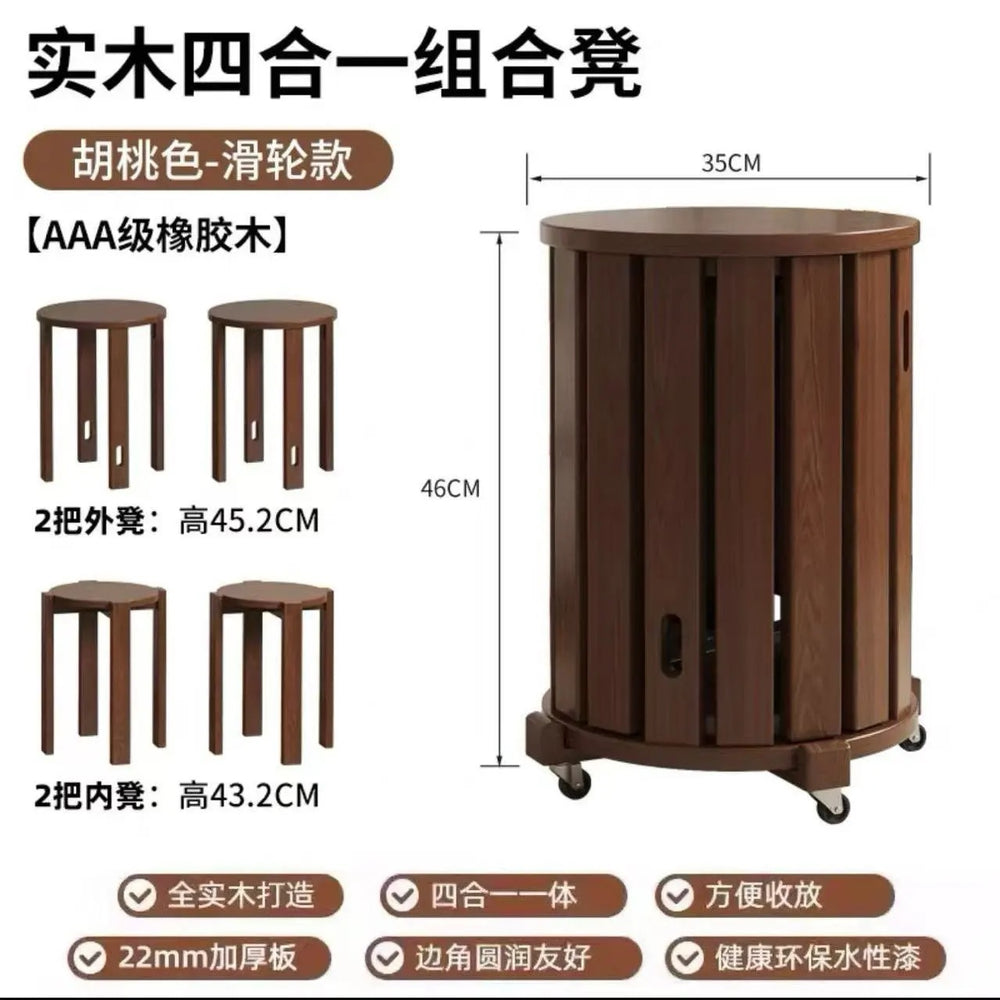 Four-in-one solid wood stool for home stackable low stool combination tall round stool stacking stool restaurant stacking bench spare