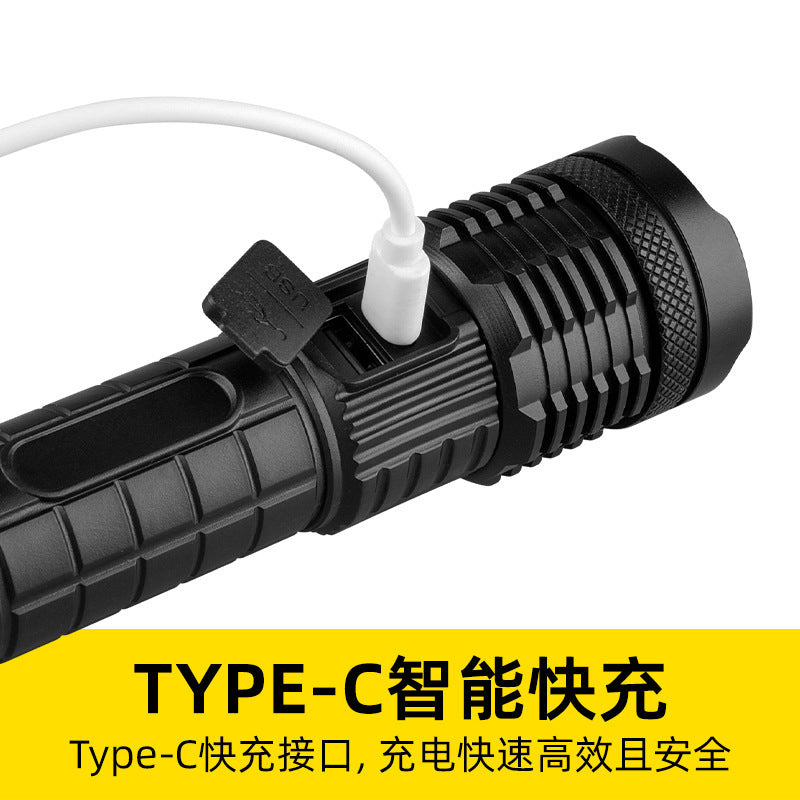 Cross-border new white laser flashlight Type-C rechargeable outdoor built-in battery smart electric display strong light flashlight
