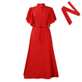 D3270   summer fashion bell sleeves single breasted belt waist loose long skirt export dress