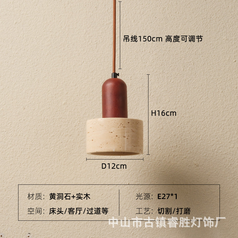 Wabi sand wind bedside small chandelier modern simple single head decoration creative personality atmosphere Zhongshan lamps yellow cave stone