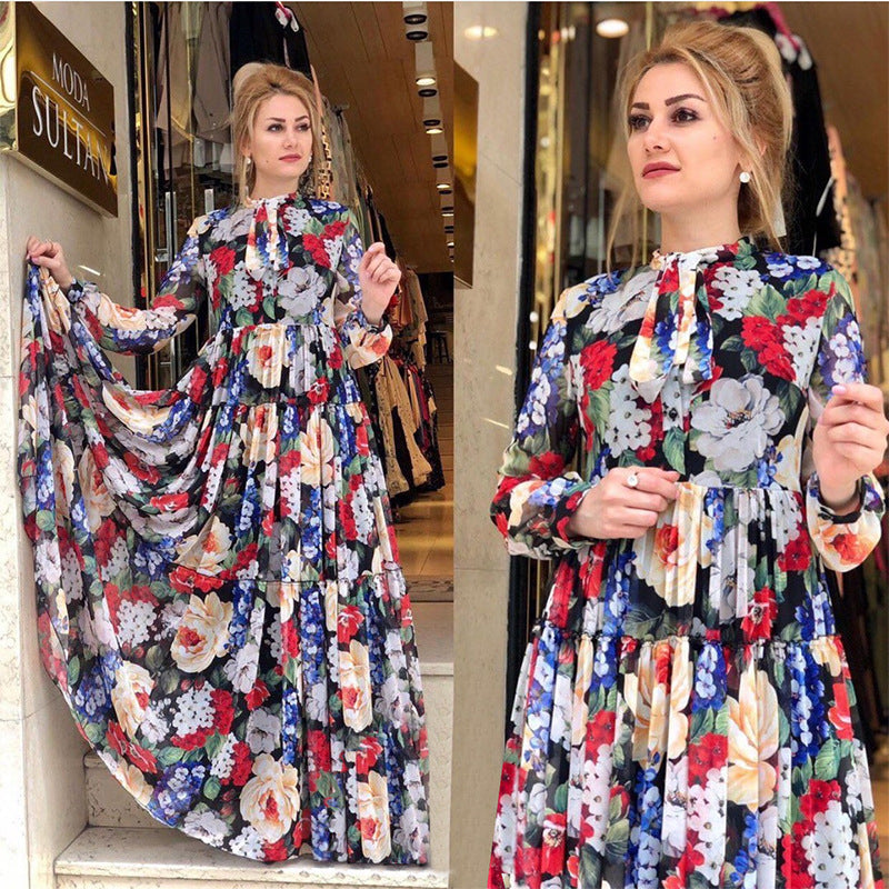 Aliexpress  african plus size women's printed office lady commute cross-border foreign trade long sleeve dress
