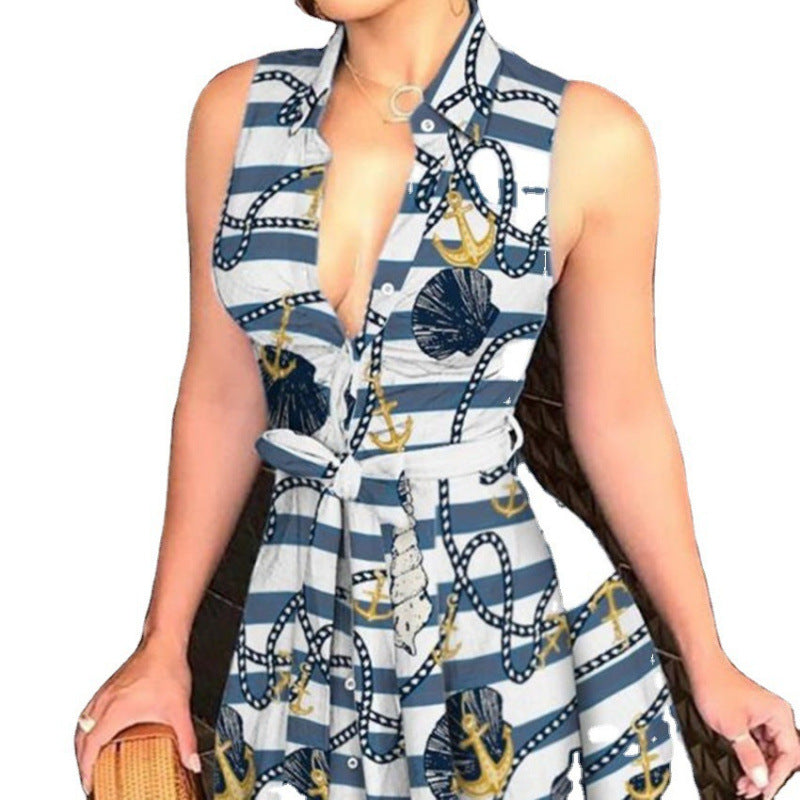 summer new arrival: cross-border women's fashion hot seller - v-neck tie-up sexy printed dress