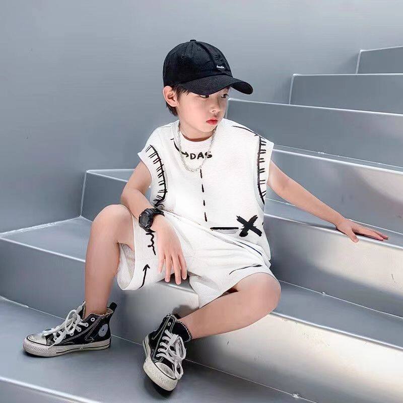 Children's  children's clothing boys summer vest new kids handsome sleeveless suit boys two-piece set classy