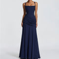 european and american summer new arrival: cross-border women's fashion - elegant solid color sleeveless cinched waist swing dress with spaghetti straps