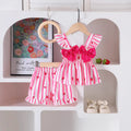 Baby cute style summer outfit: double-layer flutter sleeve top with double bows & elastic waist strawberry shorts set for toddlers