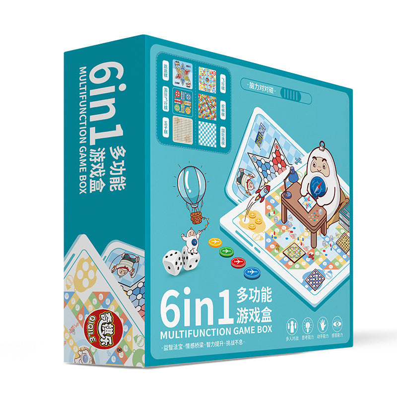 Six-in-one multifunctional chess game board - portable flying chess, gomoku, and xiangqi set - educational toy gift for elementary school students