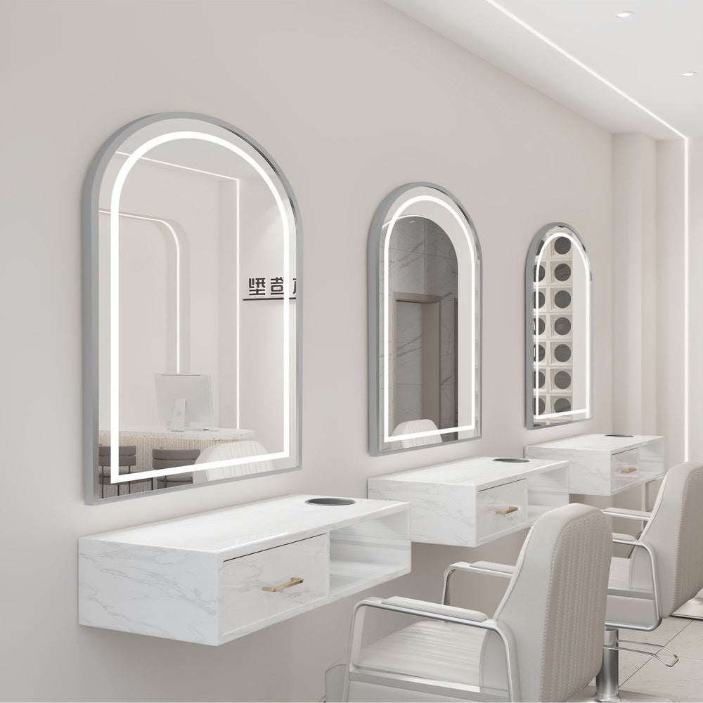 Influencer-approved barber shop mirror table, salon wall-mounted minimalist hairdressing mirror, touch-control led hairdressing mirror