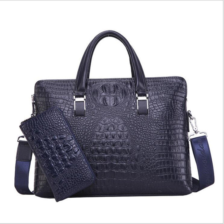 New men's bag crocodile pattern double pull handbag men's business briefcase fashion oblique span shoulder computer bag