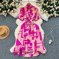 Niche stylesense of designprintingdressfemalenew arrivalsummer tie backwaist slimming lookmedium longvacation skirt
