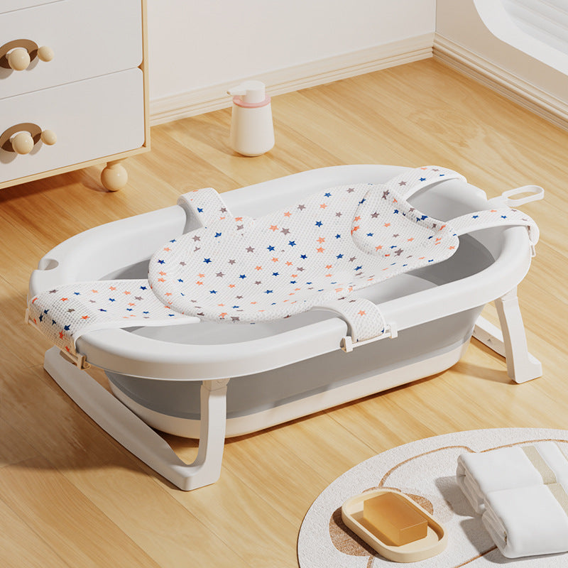 Newborn baby foldable bathtub with temperature-sensitive silicone plug, easy grip handles, and large capacity for baby bathing