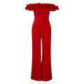 D523  european and american style sexy bodycon solid color off-the-shoulder ruffle trim short sleeve jumpsuit