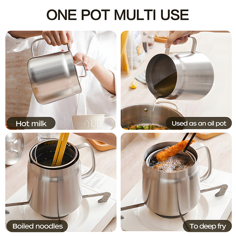Multifunctional 304 stainless steel deep fryer with strainer, kitchen home use grease separator, lard container, large capacity oil storage pot
