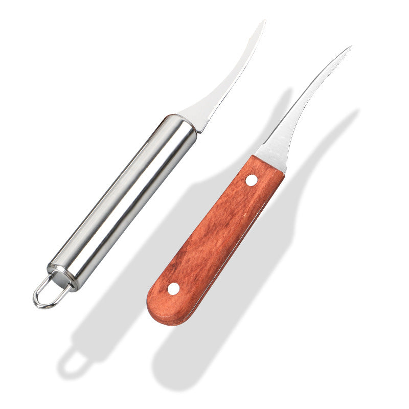 Stainless steel shrimp knife with wooden handle - shrimp deveiner, shell remover, and vein picker - multi-purpose kitchen tool