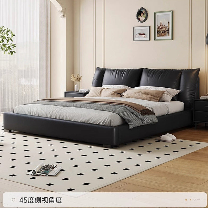 Source factory black leather bed italian normcore master bedroom upholstered double bed storage air pressure high box storage bed