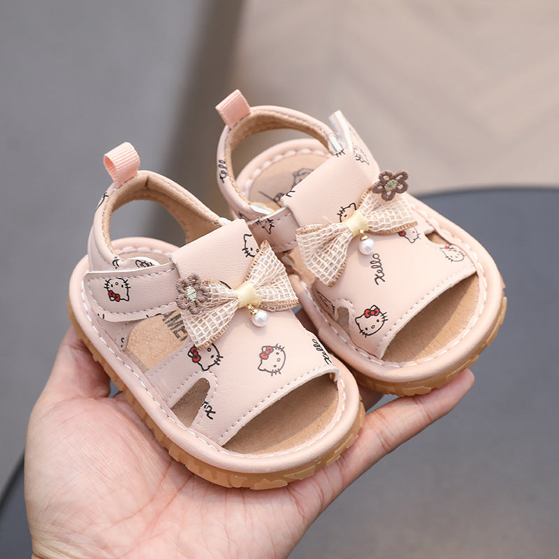 summer girls' sandals: soft-soled first walker shoes with bow detail - cute princess shoes for babies (0-2 years)
