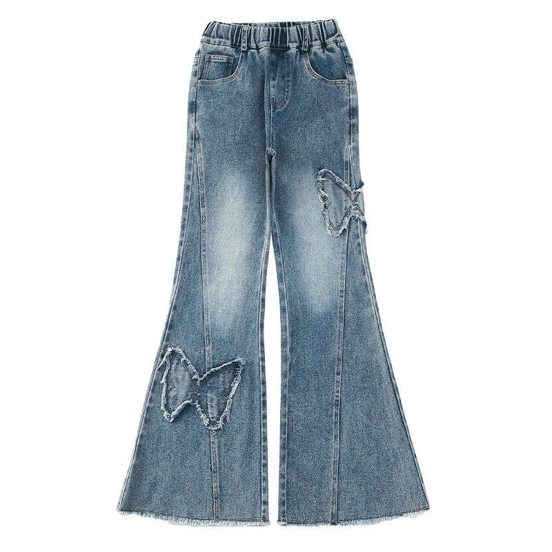 Korean girl's jeans - spring/autumn style, trendy & stylish flare pants for girls, popular kids' denim