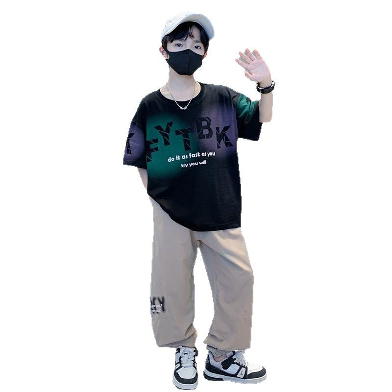 Student casual short-sleeve sports set -  summer new korean style trendy handsome boy's two-piece outfit