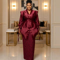 African loose satin pleated fashion outerwear drawstring design set party wedding lace robe two-piece outfit