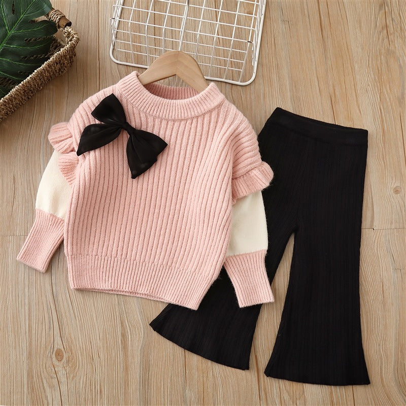 Girls' knitted sweater set - two-piece outfit - new autumn/winter  collection - baby girl crewneck top and jacket set
