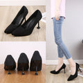 Women's suede black pointed-toe heels - professional ol work shoes, solid color stiletto mid-heel pumps