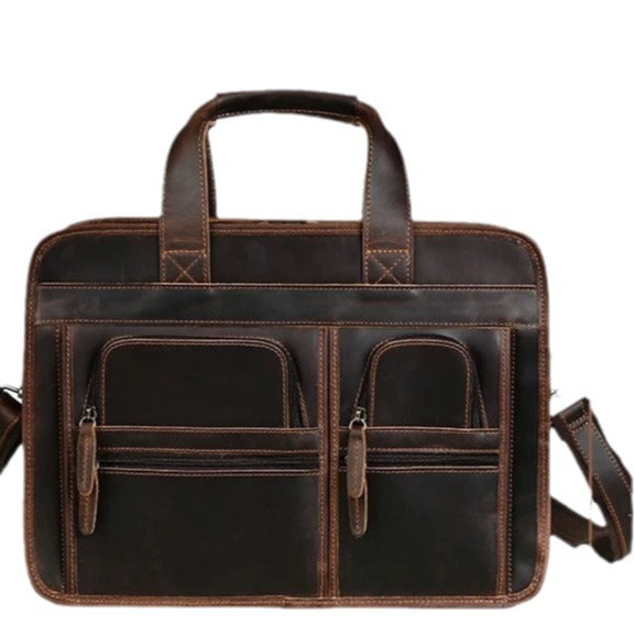 Casual retro genuine leather men's briefcase 15.6inch business handbag shoulder crossbody bag cowhide men's bag