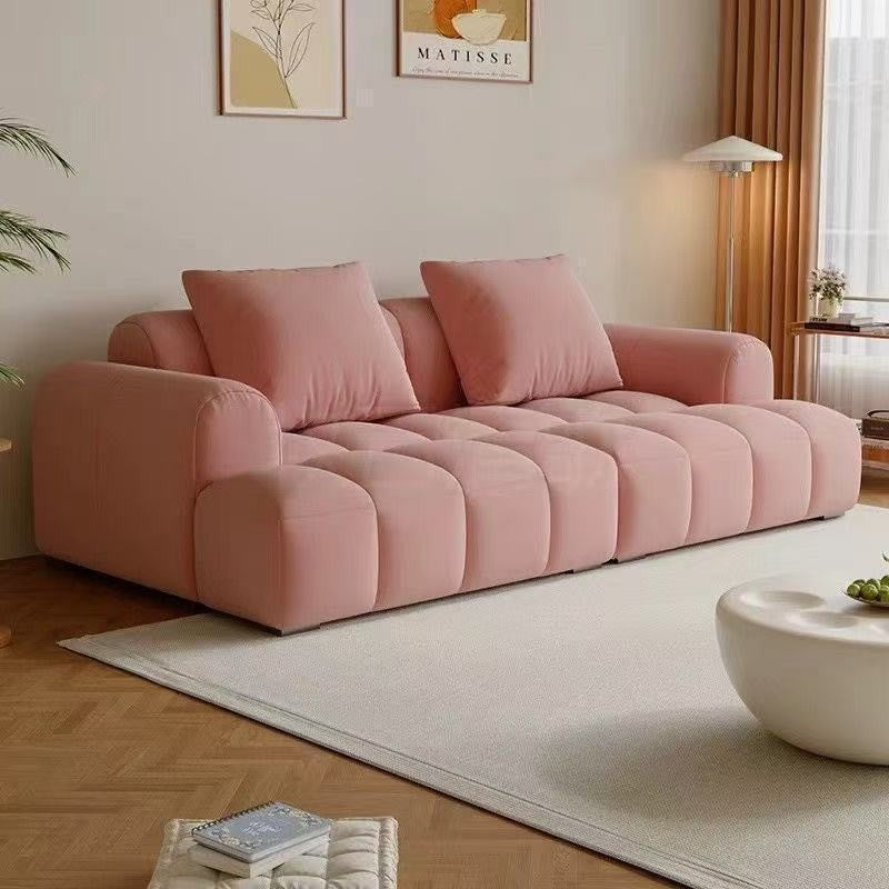 French cream style puff sofa living room modern casual fabric straight row two and three seater small apartment sofa