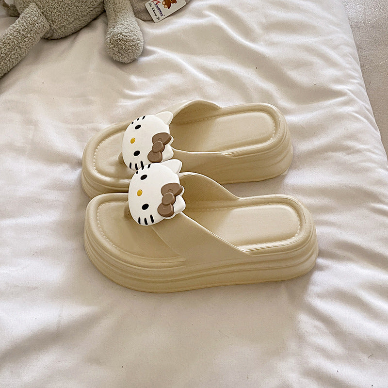 Cute hello kitty flip-flops for women, new thick-soled platform wedge sandals, women's summer slippers, height-increasing shoes