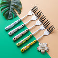 Portable storage cutlery set - cute cow design stainless steel children's dinnerware set: fork, spoon, and chopsticks