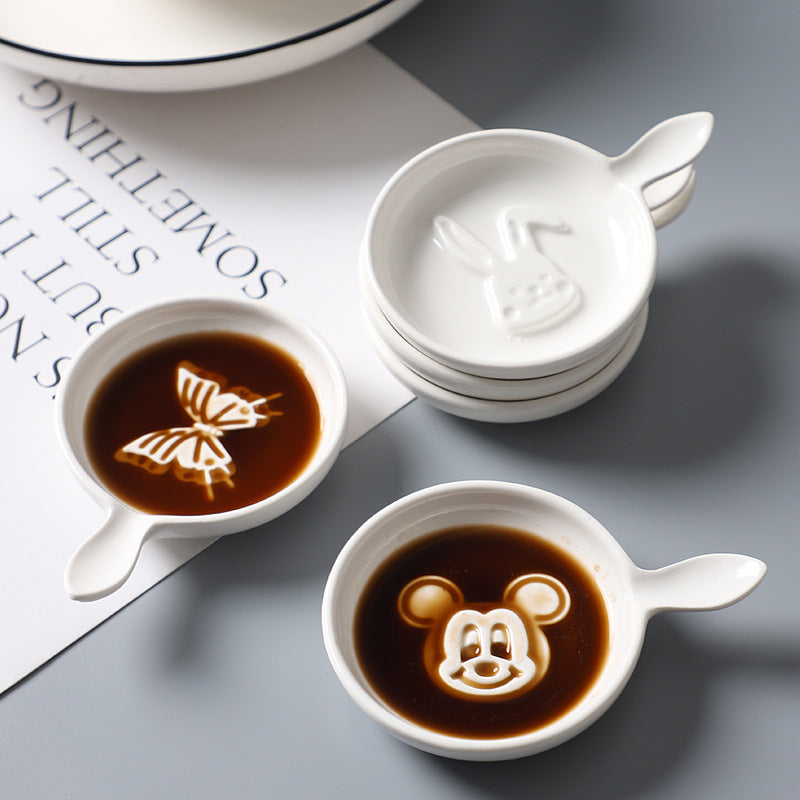 Ceramic tableware cartoon seasoning dipping dish for home bowls and chopsticks creative sauce hotel cute side dishes soy sauce wholesale