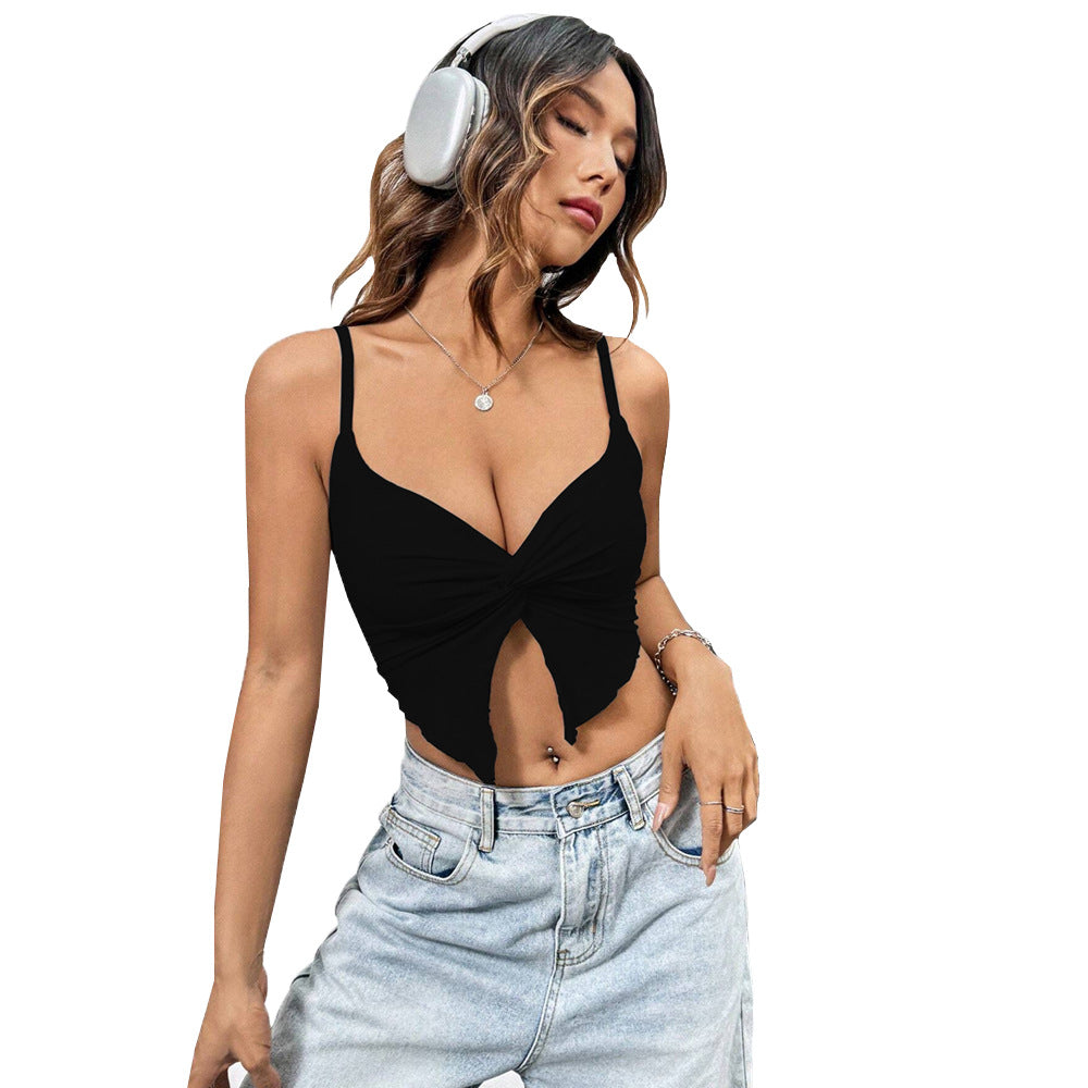 european and american cross-border women's fashion hot seller: sexy, spicy girl design, slimming, slit, bodycon camisole top
