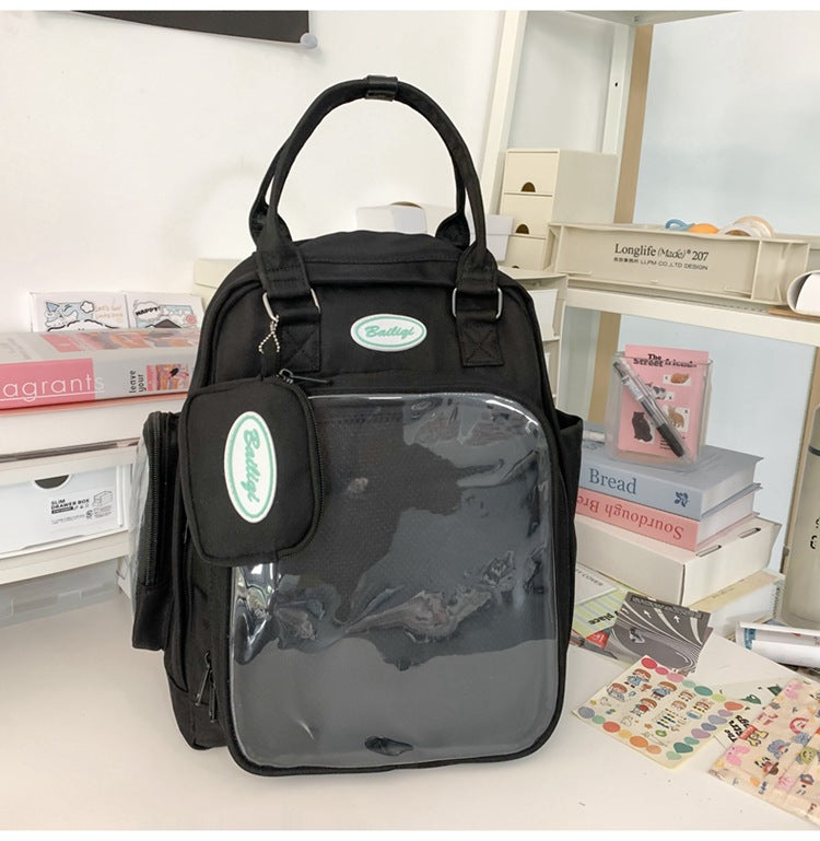 Baby show series transparent double shoulder pain bag large capacity millet backpack student school bag casual preppy style breathable