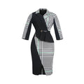african plus size women's clothing:  &  - elegant v-neck color block houndstooth bodycon dress