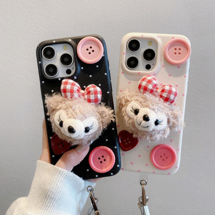 Leather pattern suitable for apple 16pro plush duffy bear mobile phone case iphone13/11 anti-fall soft case protective cover