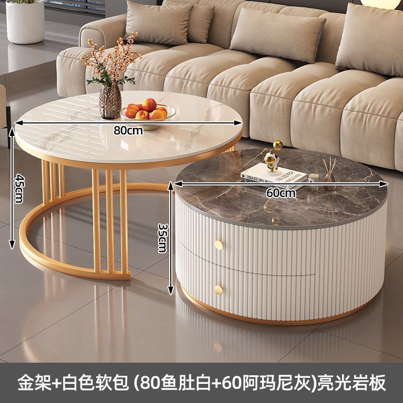 Rock slab coffee table modern casual solid wood round small apartment coffee table living room accessible luxuryfor home normcore folding marble