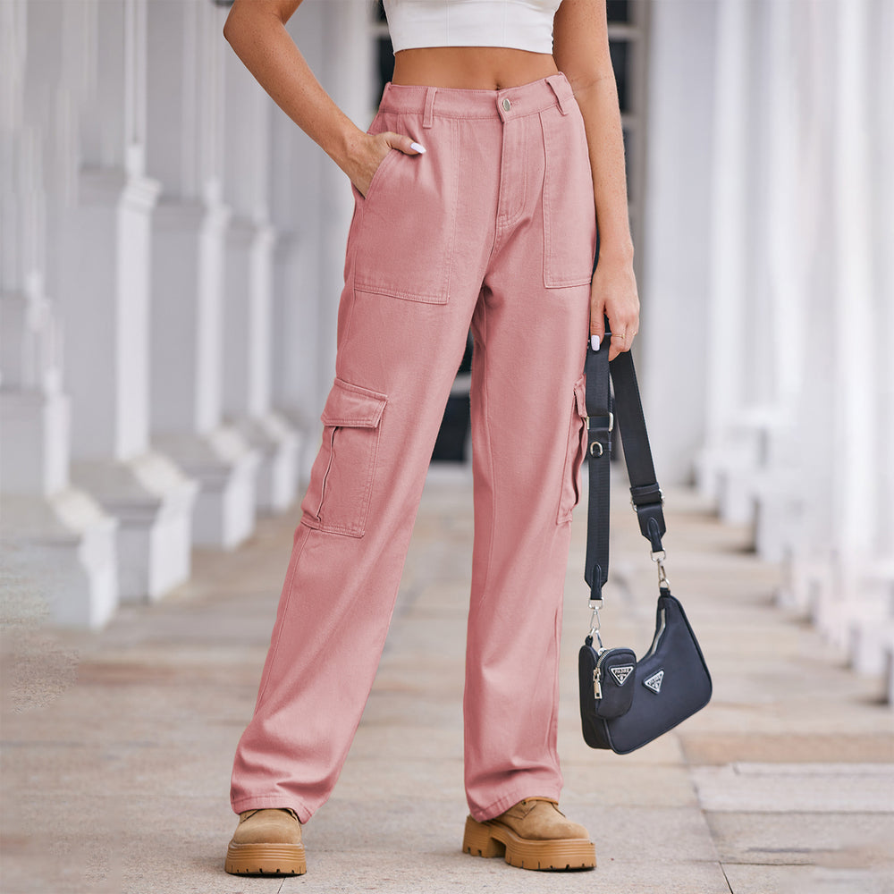 spring european and american cross-border e-commerce women's fashion  new washed semi-elastic waist denim cargo pants