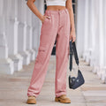 spring european and american cross-border e-commerce women's fashion  new washed semi-elastic waist denim cargo pants