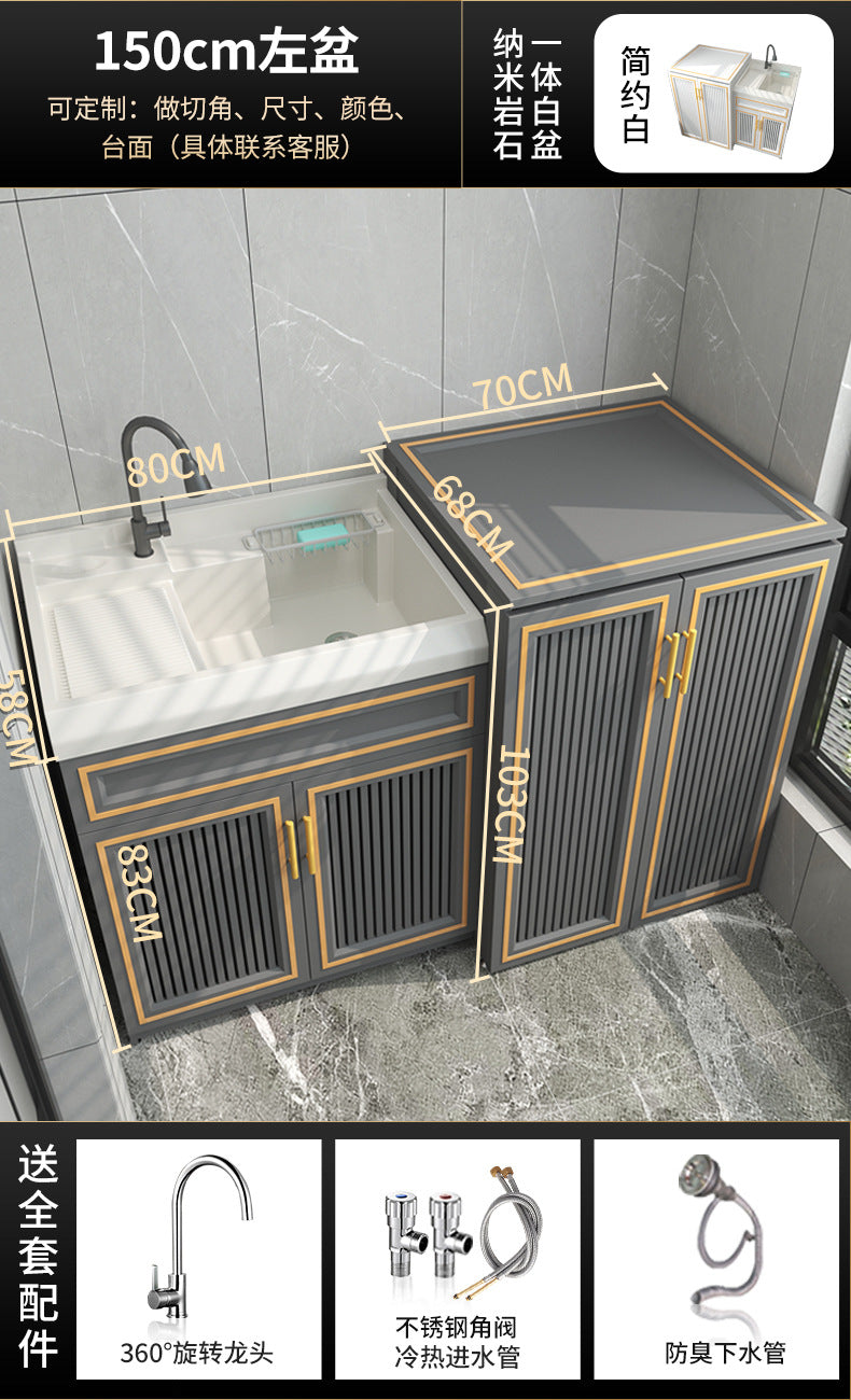 Space Aluminum Balcony Washing Machine Cabinet Combination significant other Pool Slot Integrated Flip Cover Pulsator Hand Washbasin with Rub Board