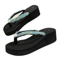 Aliexpress foreign trade plus size 2025 summer pearl thick sole flip flops beach lightweight casual plaid sandals women