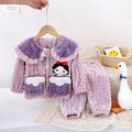 Girls' fleece-lined autumn/winter set: cute, thickened, warm coral fleece casual loungewear for girls - two-piece thick set